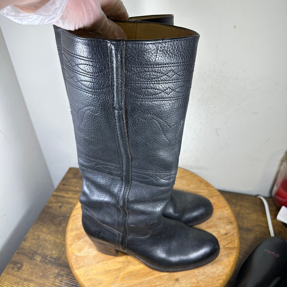 Frye Campus Black Leather Tall Western Boots 77592 Womens 7.5 B